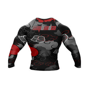 Saqibandco Rashguard Unisex Negro con Estampado de Nubes Naranjas, Ajustado, para BJJ, Spandex/Poliéster 240g, Elástico, Absorbe la Humedad, para Deportes de Combate - Product Image 4