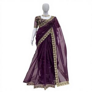 Blusa Elegante de Organza de Seda con Diseño Exclusivo, Estilo Étnico Moderno, Última Tendencia India, para Fiestas, Modesta, para Mujer - Product Image 3