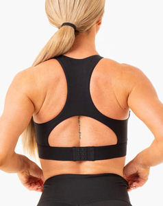 Soutien-gorge de sport dos nageur noir pour femme de qualité supérieure avec fermeture éclair avant, maintien moyen, sans coutures, pour le yoga et les activités sportives - Product Image 3