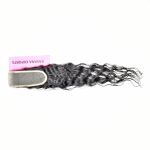 Extensiones de Cabello Humano Ondulado Natural Remy Indio con Cierre de Encaje 2*6, Cutícula Alineada, Color Negro, Doble Trama a Máquina, Venta al por Mayor - Product Image 3