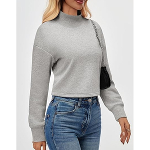 Customizable Oversized Solid Women <b>Drop</b> Shoulder Mock neck Sweatshirt Cotton Material Breathable Customized Logo - Product Image 4