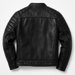 Men's PU Motorcycle Jacket <b>Turtleneck</b> Collar Zipper Closure Solid <b>Black</b> Regular Fit Winter Casual Dyed - Product Image 3