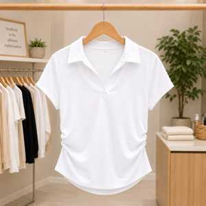 Women's Black for Neck T-<b>Shirt</b> Short Sleeve Loose Fit Casual Knitted Cotton Quick Dry Spring Summer Wear - Product Image 4