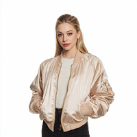 Blouson Bomber Court en Satin pour Femme – Style Urbain Hiver – Vestes en Satin pour Dames à Col Rond – Blousons Courts pour Femmes