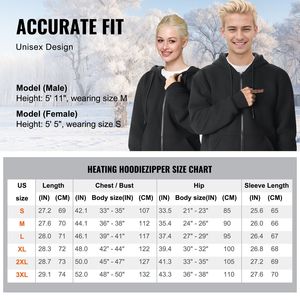 Felpa Unisex con cappuccio riscaldata con Zip a batteria XL Black-Outdoor giacche per uomo e donna - Product Image 5