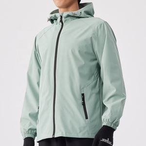 Veste coupe-vent zippée en gros, personnalisable OEM, pour homme, couleur unie, en polyester enduit PU - Product Image 2