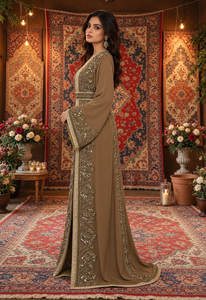 Mishkat Couture Elegant Timeless Plum <b>Velvet</b> Moroccan Caftan Intricate Hand Embroidery V Neck <b>Long</b> <b>Sleeve</b> Breathable <b>Maxi</b> <b>Dress</b> - Product Image 4