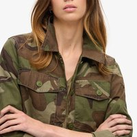 Veste en jean longue extensible pour femme, motif camouflage, col rabattu, en coton, pour l'hiver