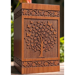 Wooden Urn with Nameplate for Memorial Use Elegant Wooden Urn with Smooth Rounded <b>Edges</b> by AYAANS - Product Image 1