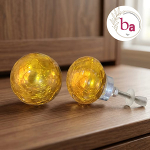 Ba Golden Crackle Glass Round Cabinet Knob <b>Drawer</b> Handle Modern Eco-Friendly Easy Installation Home Office Durable - Product Image 1
