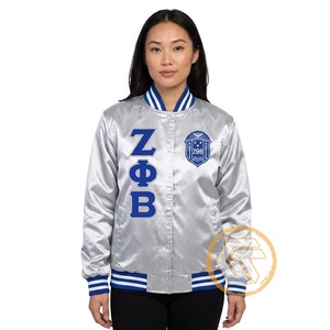เสื้อแจ็คเก็ต Zeta Phi Beta แบบสั่งทำพิเศษ เสื้อผ้าสำหรับชมรมนักศึกษา คุณภาพสูง ระบายอากาศได้ดี ผ้าซาติน ปักตัวอักษรตราสัญลักษณ์ด้วยผ้าไหม - Product Image 1