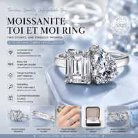 Bague en argent sterling 925 avec double moissanite couleur D VVS1 pour femme, idéale pour bal de promo, cocktail, banquet, gala, soirée, mariée, bijoux raffinés