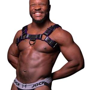 Harnais en fausse fourrure Hardline Bulldog pour homme, violet, ajustable, coupe ajustée, tenue de club haut de gamme, costume sexy en dentelle - Product Image 6