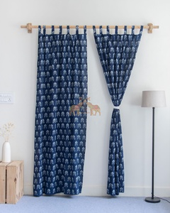 Rideau en coton imprimé à la main tendance de style indien bleu pour fenêtre et porte pour la décoration de la maison - Product Image 3