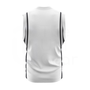 Ensemble de maillot de basket-ball unisexe blanc sans manches à col en V et short gris respirant, anti-humidité, séchage rapide, 100 % polyester - Product Image 5