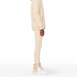 Ensemble de survêtement décontracté pour homme, beige, à capuche, manches longues, motif à pois, vêtements de sport, tenue d'automne, 100% coton, coupe classique, taille adulte - Product Image 3