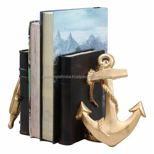 Coastal Nautical Metal Bookends in Stylish Ship Anchor and Captain <b>Wheel</b> Design Perfect for Home Decor - Product Image 6
