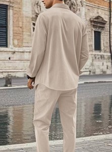 Men's Striped Cotton Shirt And <b>Pants</b> Set Turn-<b>down</b> Collar Casual Long Sleeve Spring Woven Fabric - Product Image 2