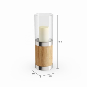 Support de bougie en bois, métal et verre en trois tailles différentes, brun naturel, pour la décoration de la maison et de Noël, fait à la main - Product Image 3