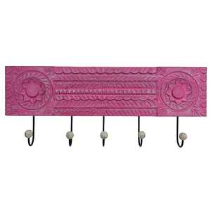 Décoration murale en bois sculpté rose délavé avec 5 crochets, porte-clés, articles de décoration intérieure en bois, personnalisable, en bois d'ingénierie - Product Image 1