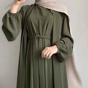 Luxury Kimono Style Modern Muslim Casual Abaya for Women Dubai Modest Islamic Lightweight Breathable <b>Boat</b> Neck <b>Floor</b> Length - Product Image 5