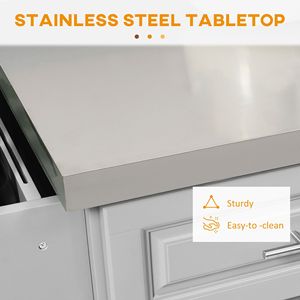 Carrello da Cucina Grigio in Bambù, MDF e Pino con Piano in Acciaio Inox, Cassetti, Ripiani e Armadietti su Ruote - Product Image 5