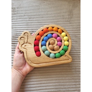 Nouvel Organisateur de Jouets en Bois en Forme d'Escargot avec Plateau de Rangement en Boules de Feutre Colorées pour la Décoration de Chambre d'Enfant - Product Image 4