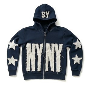 Sudadera con Capucha Oversize para Hombre, Estilo Urbano, con Cierre, Logotipo Personalizado, Apliques Bordados, Diseño Desgastado, Venta al Por Mayor - Product Image 1