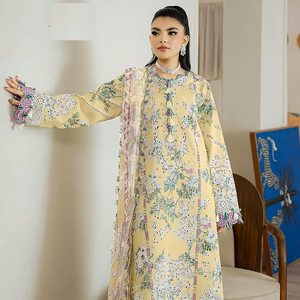 Conjunto de Top y Pantalón de Algodón Puro Estampado y Bordado para Fiesta Tradicional de Mujer con Dupatta Bordada Mal Mal - Product Image 1