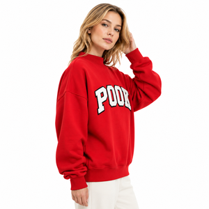 Sweat-shirt rouge personnalisé pour femme, col montant oversize, en molleton brodé chenille, coupe ample, OEM ODM, avec lettres grecques - Product Image 3