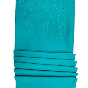 Tela bordada de algodón tejida de la mejor calidad en azul pavo real/Firozee, ligera y transpirable para vestidos de mujeres y niñas. - Product Image 1