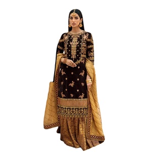 Anarkali Saree kurta กำมะหยี่สวยงามชุดแต่งงานลูกไม้คริสตัลยาวสบายๆ shalwar kurti - Product Image 1