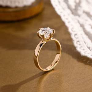 Anillo de compromiso solitario de oro macizo de 14K con diamante cultivado en laboratorio de corte brillante redondo, para uso en fiestas 2026, con engaste de 6 garras para mujer - Product Image 3