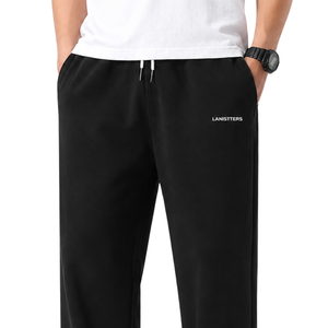 <b>Men</b> Fleece <b>Trousers</b> Straight Leg <b>Elastic</b> Drawstring Waist Side Pockets Relaxed Fit Casual Training Lounge Everyday Bottomtrouser - Product Image 3