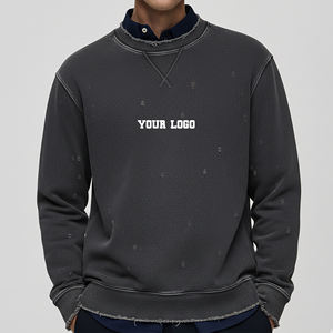 เสื้อฮู้ดดี้ผ้าฝ้าย 100% ระบายอากาศได้ดี สไตล์ฮิปฮอป คอโอ ทรงหลวม สีพื้น แต่งขาดแบบลำลอง สั่งทำได้ - Product Image 1