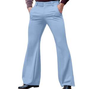 Men's Casual Solid-Color Stretch Slim-Fit Side-Slash <b>Pocket</b> Canvas Lightweight Button Fly Fashion Bell-Bottom Pants - Product Image 4