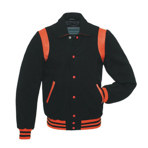 <b>Men's</b> Navy Blue Varsity <b>Jacket</b> With Tan <b>Leather</b> Sleeves Button Closure Preppy Style Autumn Outerwear - Product Image 4