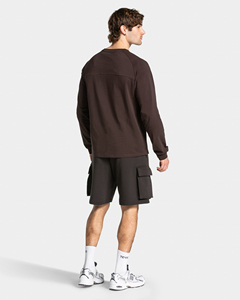 Camiseta Deportiva de Manga Larga para Hombre, Color Sólido, Corte Holgado, Marrón Oscuro, Elástica, Transpirable, para Entrenamiento - Product Image 5