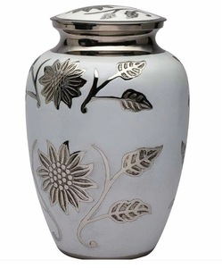 Urne funéraire classique en métal gravée Rose Blanche pour cendres humaines adultes, style américain/européen - Product Image 4