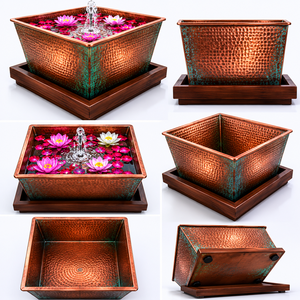 Cuenco de Agua Zen Cuadrado de Cobre Martillado para Decoración de Jardín y Exteriores de Lujo, Cuenco de Agua Zen de Cobre Martillado Hecho a Mano para Meditación - Product Image 3