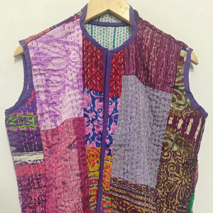 Multicolor Patchwork Casual Indian Cotton Hand Block Print <b>Kantha</b> <b>Jacket</b> Patch Work Pure Cotton Women Winter <b>Jacket</b> For Girl - Product Image 1