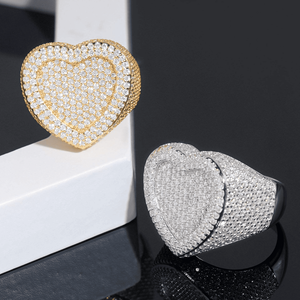 Bague cœur en moissanite style hip-hop, sertie de pierres, luxe, or rose, argent, design amour, pour homme et femme, bijou statement bling - Product Image 3