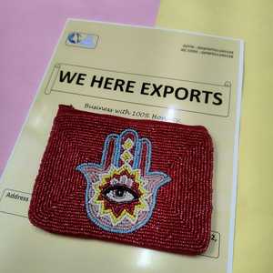 Porte-monnaie Hamsa perlé rouge fait main, élégant, avec motif œil protecteur, pochette zippée artisanale pour femmes, filles, cadeaux et usage quotidien - Product Image 2