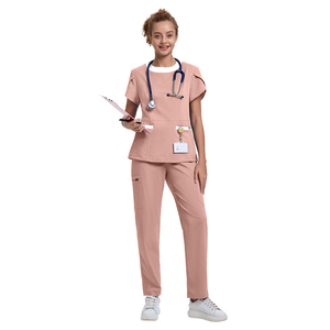 2026 Premium Women Medical <b>Scrub</b> Tops Set Polyester Woven Hospital <b>Uniforms</b> for Nurses with Stethoscope and ID Badge Pockets - Product Image 3