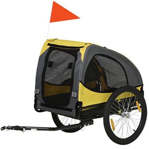 Rimorchio per Bicicletta per Cani di Taglia Media Giallo Vivace con Ruote a Sgancio Rapido, Riflettori e Bandiera di Sicurezza, Trasportino per Animali con Gancio di Aggancio - Product Image 1