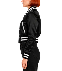 New Winter Fashion Style Women Customized Wholesale Plus Size Satin <b>Varsity</b> <b>Jacket</b> With Embriodry Logo - Product Image 5