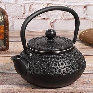 Oriental Style Metal <b>Tea</b> Kettle With Lid And Handle Black <b>Cast</b> <b>Iron</b> Design - Product Image 1