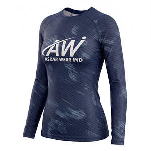 เสื้อแรชการ์ดแขนยาวสำหรับผู้หญิง ยี่ห้อ Askar Wear รุ่น Ind แห้งเร็ว สีกรมท่า พิมพ์ลายโลโก้ด้านหน้าด้วยเทคนิค Sublimation - Product Image 1