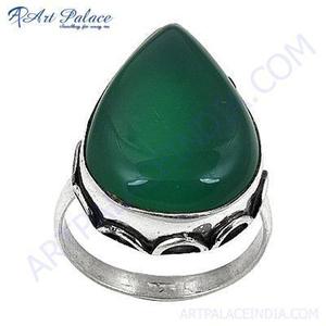 แหวนเงินแฟชั่นสุดหรูพร้อมพลอยโอนิกซ์สีเขียวสุดฮอต! - Product Image 1