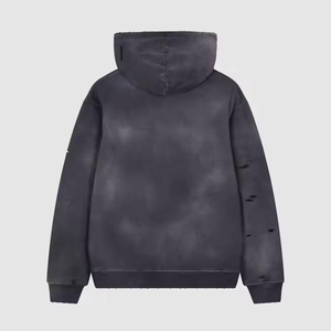 เสื้อฮู้ดดี้โอเวอร์ไซส์ผู้ชาย ผ้าฝ้าย 100% เฟรนช์เทอร์รี่ ลุคทำเก่า สีพื้น มีกระเป๋าหน้า ทรงปกติ - Product Image 2